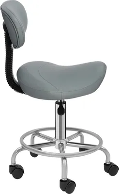 Zdjęcie produktu dla Ergonomiczny taboret - krzesło obrotowe z oparciem - maksymalne obciążenie 150 kg - regulacja wysokości 45–59 cm - obrotowy siedzisko - pięć kółek - kolor: szary