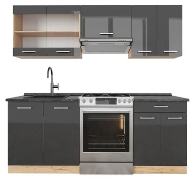 Obrázok produktu pre Kuchynský kút Vicco R-Line Antracit vysoký lesk/dub Goldkraft 200 cm , AP Antracit, Model 42991