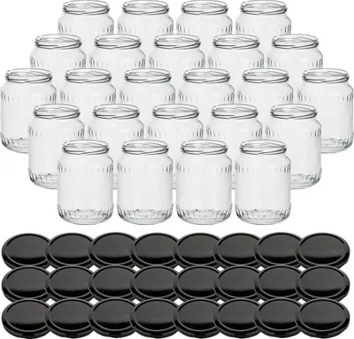 Produktbild von gouveo 24er Set Einmachgläser 720 ml Facette mit Schraubdeckel schwarz BS - Große Vorratsgläser mit Drehverschluss - Leere Gläser für Selbstgemachtes