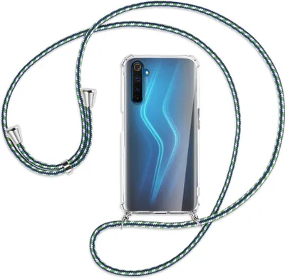 Produktbild von Handykette Backcover-Schutzhülle mit Band (Metall silberfarben) für Realme 6 Pro - grün/blau/weiß