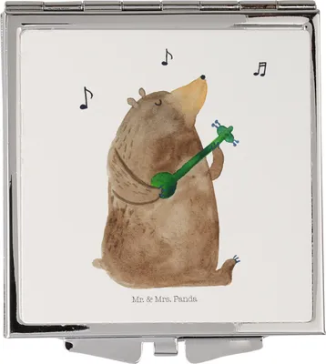 Produktbild von Mr. & Mrs. Panda Schminkspiegel Bär Gitarre - Weiß - Geschenk, Kleiner Spiegel, Kosmetikspiegel, Klappspiegel, Teddy, klein, Handspiegel