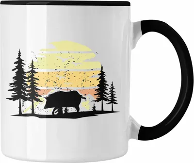 Produktbild von Trendation - Wildschwein Tasse Geschenk für Waldarbeiter Grafik (Schwarz)