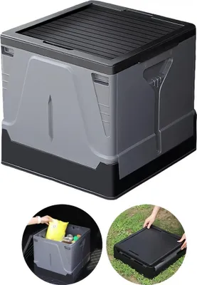 Produktbild von 45L Faltbare Aufbewahrungsbox Mit Deckel, Stapelbarer Zusammenklappbarer Mülleimer Mit Abdeckung (Schwarz)