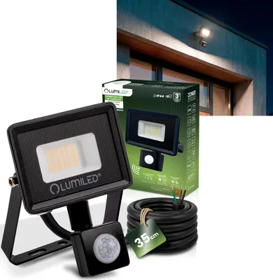 Produktbild von LUMILED LED Strahler mit Bewegungsmelder für Außen 20W 1800lm Neutralweiß 4000K IP44 Spritzwasserdicht LED Fluter Außenstrahler für Garten Garage Hof Wand Dämmerungssensor Scheinwerfer Flutlichter schwarz Flutlichtstrahler