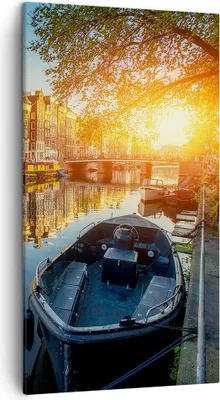 Produktbild von Bild auf Leinwand - Leinwandbild - Kanal Boot Amsterdam Wasser - 45x80cm - Wand Bild - Wanddeko - Leinwanddruck - Bilder - Kunstdruck - Wanddekoration - Leinwand bilder - Wandkunst - PA45x80-2857