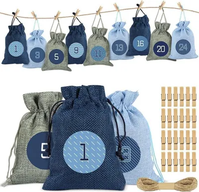 Produktbild von Adventskalender zum Befüllen 24 Weihnachtskalender Stoffbeutel Wiederverwendbar Jutesäckchen