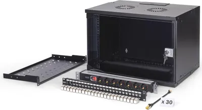 Obrázok produktu pre Digitus DN-49203-SET, Nástenný regál, 7U, 60 kg, Zámok, Koľajnice racku, Vylepšená správa káblov