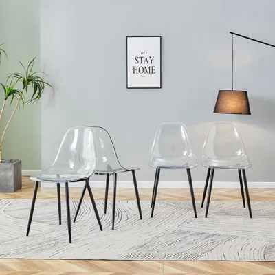 Produktbild von Transparente Esszimmerstühle 4er Set moderne Design-Polsterstühle aus Kunststoff elegante Küchenstühle mit stabilen schwarzen Metallbeinen rutschfest