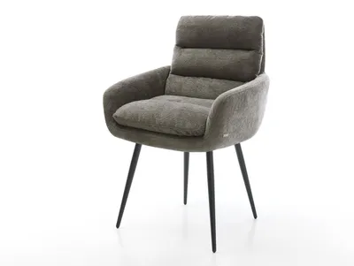 Produktbild von DELIFE Esszimmerstuhl Abelia-Flex mit Armlehnen Bouclé Soft Schlamm 4-Fuß konisch Schwarz