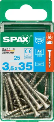 Produktbild von SPAX 183711, Schraube, Edelstahl, Flachkopf, Silber, 35 mm, 3,5 mm
