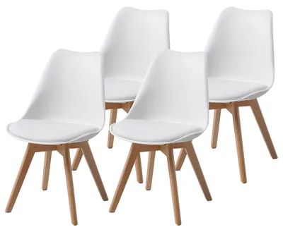 Produktbild von ALBATROS Esszimmerstühle 4er Set AARHUS, Weiss - Beine aus Buche Massiv-Holz, Skandinavisches Retro-Design, bequemer Schalenstuhl - Eleganter Küchenstuhl, Stuhl Esszimmer für Esstisch