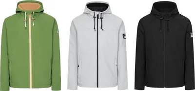 Three different colored jackets displayed side-by-side.