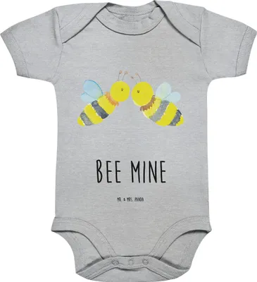 Produktbild von Mr. & Mrs. Panda Strampler Biene Liebe 12. - 18. Monat - Heather Grey - Geschenk, babykleidung body, kurzarm, Babybody, overall baby