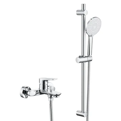 Produktbild von Auralum Badewannenarmatur Chrom, Messing Duschset mit 3-Funktionen Handbrause und 70cm Duschstange, Wannenarmatur verchromt mit Wanneinlauf