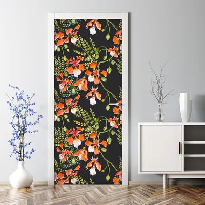 Produktbild von Dekorative Türtapete selbstklebend Klebefolie Türposter Türaufkleber Rote Blumen 85 x 200 cm
