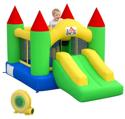 Produktbild von Aufblasbare Hüpfburg - Spielhaus mit Rutsche und Trampolin - Mit Gebläse - Für den Außenbereich - Oxford Gewebe - Für Kinder ab 14 Jahren