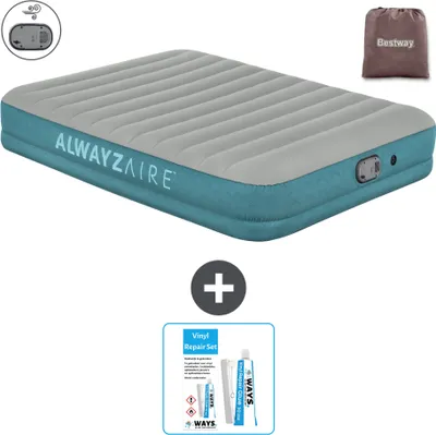 Produktbild von Bestway Luftmatratze Alwayszair - 2-Personen -152 x 203 x 36 cm - Grau/Blau - Inklusive Zubehör