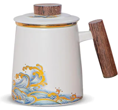 Productafbeelding van Thee kop met deksel en zeef, keramiek, wit, 400 ml
