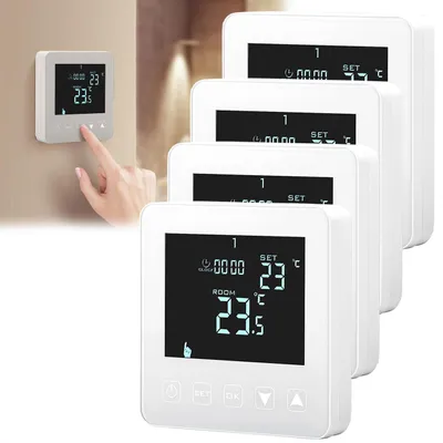 Produktbild von 4er-Set Wandthermostat für Fussbodenheizung - Programmierbar mit Touch-Tasten, LCD-Display & Urlaubsmodus - Frostschutz-Automatik, 230V