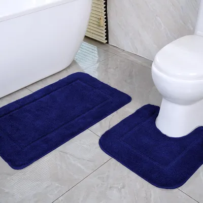 Produktbild von Badematten Set 2 teilig, Mikrofaser, rutschfest, 53x86 cm und 50x50 cm, blau, für Badezimmer