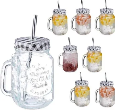 Productafbeelding van Famanu drinkbekers met deksel en rietje - set van 8