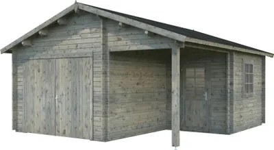 Produktbild von Palmako Garage Roger 21,9+5,2 m² - 44 mm - mit Holztor Grau tauchimprägniert