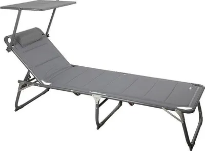 Produktbild von Unyqoos® XXL Sonnenliege mit Sonnendach – 3‑beinige Strandliege, 200×70×35 cm, Grau, Textilene mit Quick‑Dry‑Schaum, pulverbeschichtetes Aluminium, 150 kg