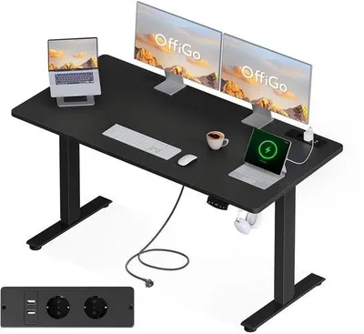 Obrázek produktu pro Výškově nastavitelný stůl s zásuvkami, 160 cm, černý – Moderní nábytek do pracovny, kanceláře a studia – Ergonomický design