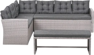 Produktbild von BELIANI Ecksofa mit Bank Grau Polyrattan inkl. Auflagen Modernes Design Terrasse Outdoor Garten 6-Sitzer Sofa und 2-Sitzer Sitzbank Gartenset 2-Teilig