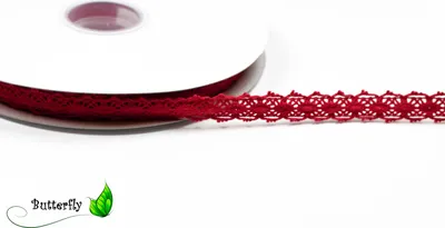Produktbild von 25m Rolle Spitzenborte 18mm, 100% Baumwolle, Farbe:rot