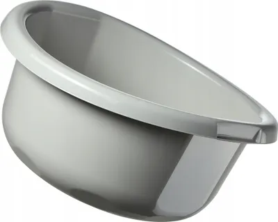 A close-up studio shot of a gray plastic basin.