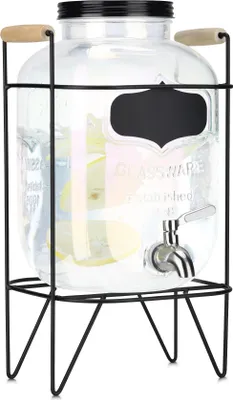 Produktbild von Navaris Getränkespender 5 Liter aus Glas - Zapfhahn aus Edelstahl und Ständer - Wasserspender Glasbehälter für kalte Getränke - Regenbogeneffekt