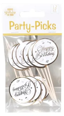 Produktbild von 12 Party-Picks Kuchendeko Buffet Muffins Happy Birthday Geburtstag