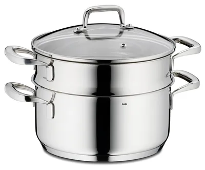Dampfgarer 20 cm, 2,4 l, Edelstahl, mit Einsatz & Glasdeckel