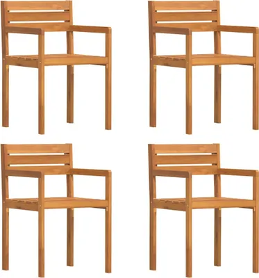 Four identical wooden chairs are arranged in a two-by-two grid against a white background.