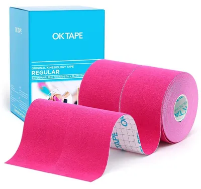 Image de Ruban kinesiologique élastique pour le sport, conçu pour le soutien et la récupération, dimensions : 5 cm x 5 m, 2 rouleaux, couleur rose