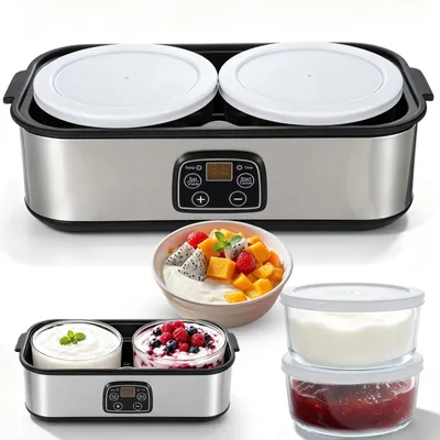 Joghurtbereiter 2 l mit Timer, LED-Display, 2 Glasbehältern