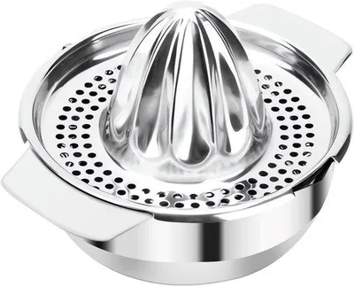 Immagine prodotto di Spremiagrumi da 400 ml - Spremiagrumi manuale - Centrifuga rotante - Acciaio inossidabile - Per limoni, arance e lime.