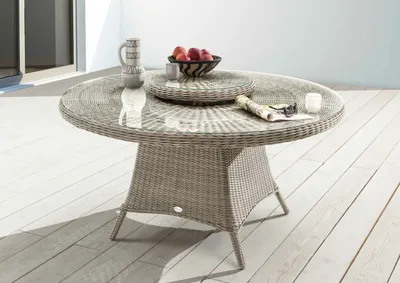 Produktbild von Destiny Gartentisch LUNA Ø150x75 cm mit Drehteller, Polyrattan, vintage weiß