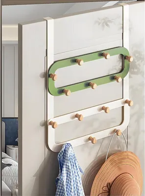Produktbild von Türhakenleiste mit 14 Haken, 560mm Verlängerung, Metall & Holz, Belastbar bis 15kg, Für Taschen und Kleidung