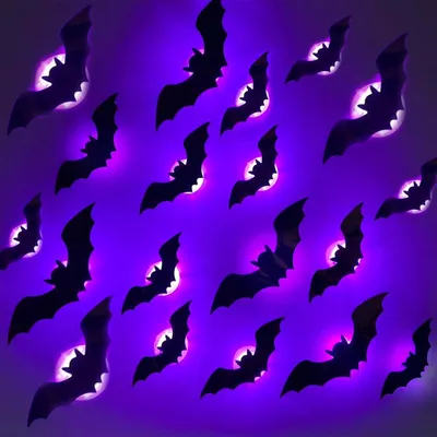 Productafbeelding van Halloween-decoratie, 24 stuks 3D-vleermuisdecoraties, LED-vleermuizen