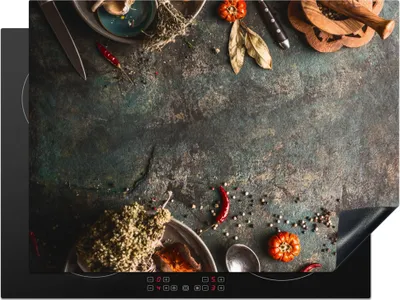 Produktbild von KitchenYeah© Herdabdeckplatte Marmor - Gemüse - Herbst - Kürbis - Rustikal - Kräuter , 70x52cm, Küche Deko, Glaskeramikkochfeld Herdabdeckung, Abdeckplatte fùr Kochfeld