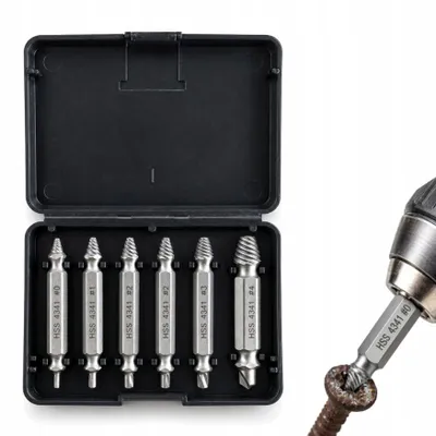 Schraubenausdreher Set 6-teilig - für beschädigte Schrauben, aus Stahl, im Etui