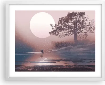 Produktbild von Gerahmtes Poster - Weißer Rahmen - Mond Paar Baum - 50x40 cm - Wand Bild - Wanddeko - Wandbilder - Kunstposter - Wandposter - Bilderrahmen - Bilder - Kunstdruck - Wandbild - P2WAA50x40-4236