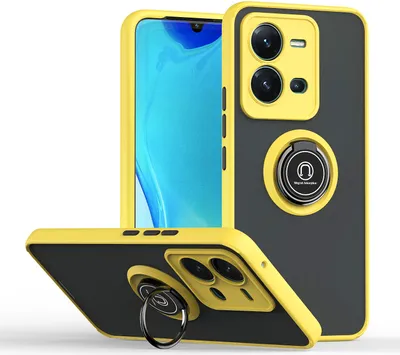 Produktbild von VIVO V25 Hülle, Ring Halter Ständer Matte Transluzent TPU Rahmen Stoßfest Schutzhülle für VIVO V25 Gelb