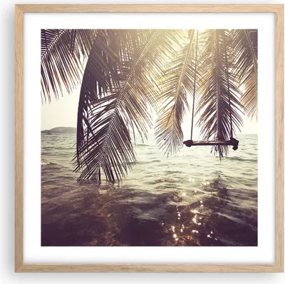 Produktbild von Gerahmtes Poster - Rahmen in heller Eiche - Meer Palme Wasser - 50x50 cm - Wand Bild - Wanddeko - Wandbilder - Wandposter - Bilderrahmen - Bilder - Kunstdruck - Wandbild - P2NAC50x50-3634