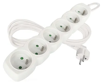 Prodlužovací kabel 2 m / 6 zásuvek / bílý / PVC / 1 mm2