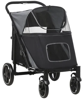 Produktbild von Hundewagen Hundebuggy, faltbar, 1 Aufbewahrungskorb, 112 cm x 65 cm x 100 cm, Grau