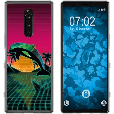 Produktbild von PhoneNatic Case kompatibel mit Sony Xperia 1 Silikon-Hülle Retro Wave Delphin M1