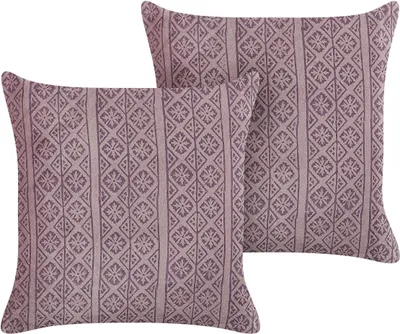 Produktbild von BELIANI Dekokissen 2er Set Rosa Samt und Baumwolle Bezug mit Füllung Geometrisches Muster 45 x 45 cm Modern Sofakissen Wohnzimmer Salon Schlafzimmer